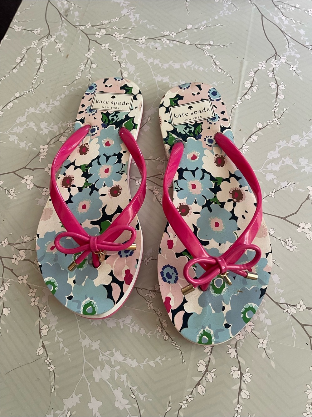 kate spade Pink-Strap Floral Print Flip Flops